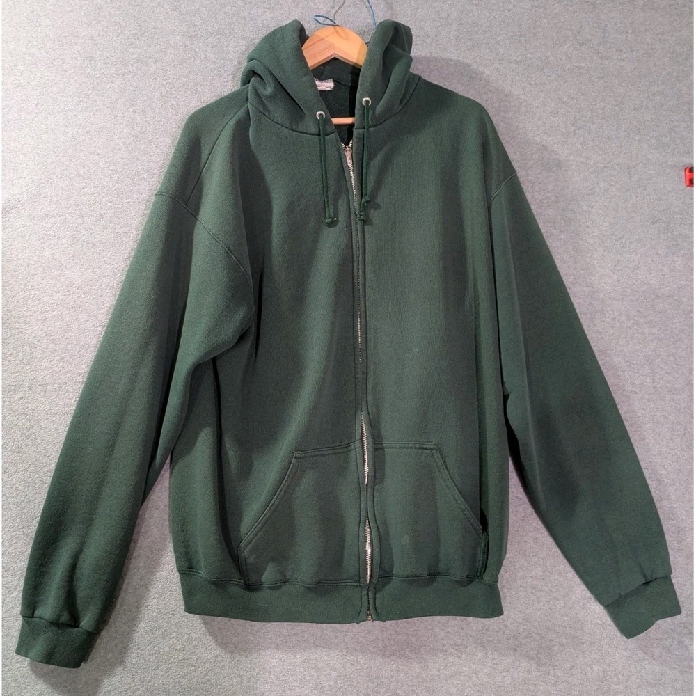 VTG Pro Spirit Zip Hoodie Sun‎ Faded Green USA Made Sweatshirt Large 90s Grunge